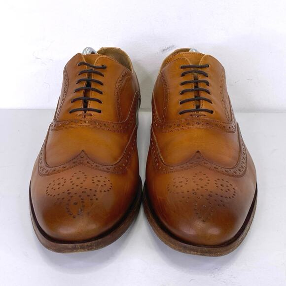 TAFT The Beck Handcrafted Brogue Wingtip Leather Dress Shoe Burnt Honey Mens 10 - Picture 3 of 13